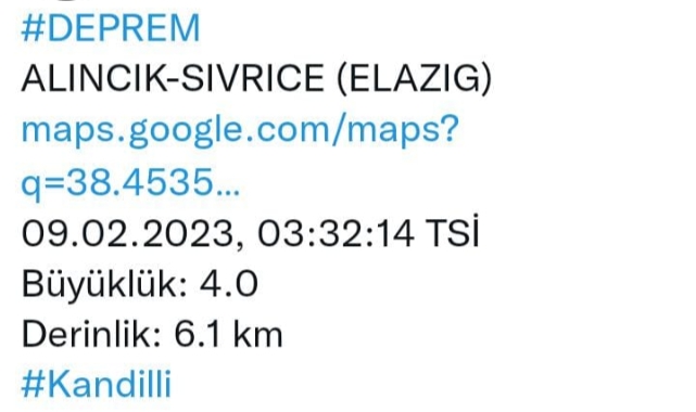 Elazığ'da Hissedilen Deprem